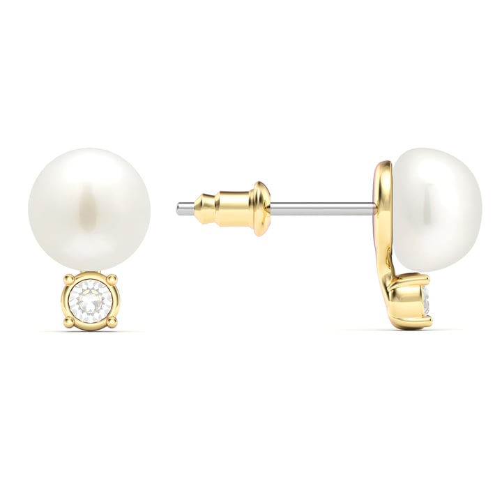 Dewdrop Freshwater Pearl Crystals Stud Earrings White Freshwater Pearl Gold Plated