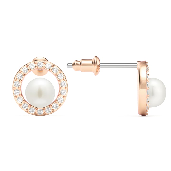 Halo Freshwater Pearl Stud Earrings White Freshwater Pearl Rose Gold Plated