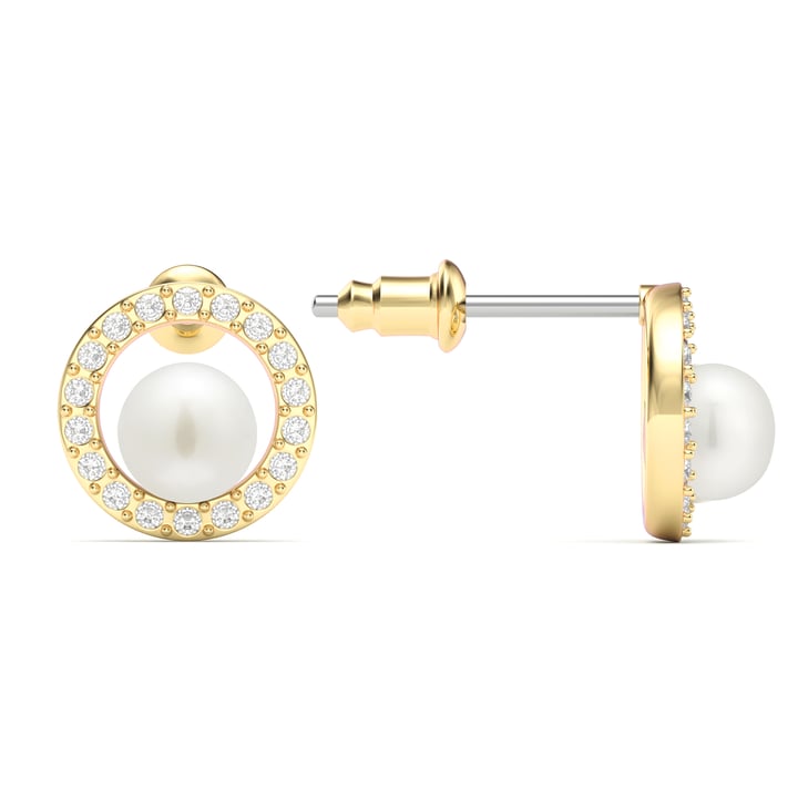Halo Freshwater Pearl Stud Earrings White Freshwater Pearl Gold Plated