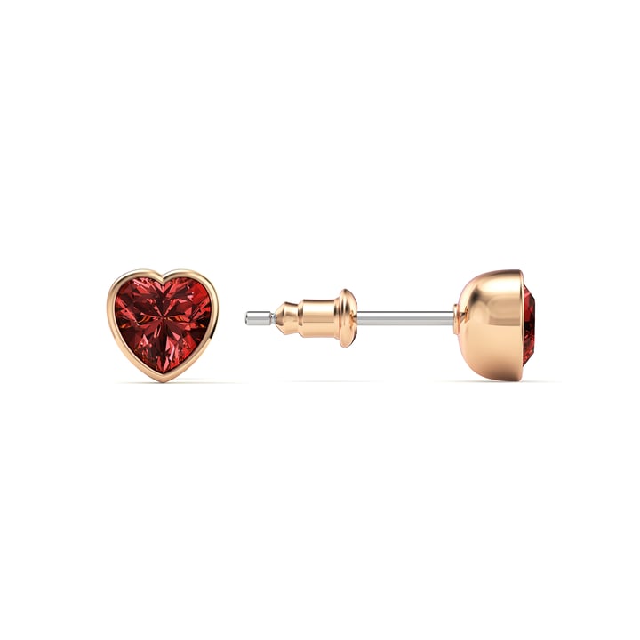 Petite Heart Solitaire Stud Earrings Ruby Crystals Rose Gold Plated