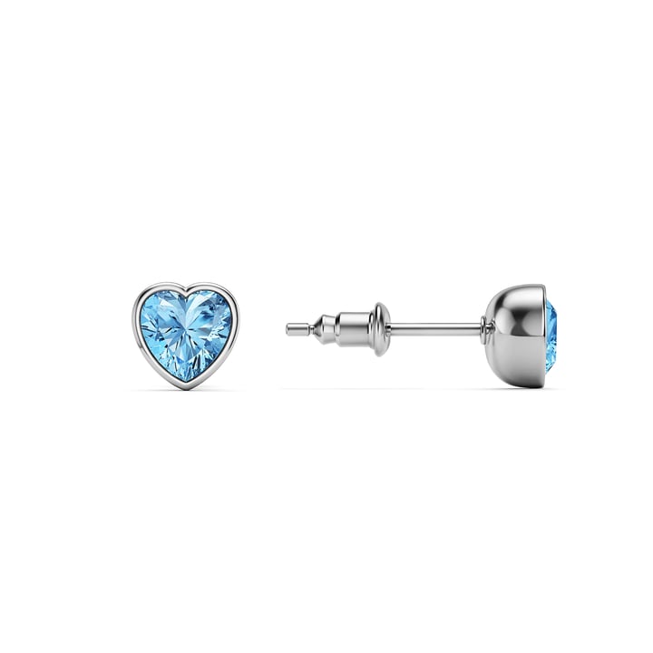 Heart Lifelong Stud Earrings with Light Sapphire Crystals Rhodium Plated