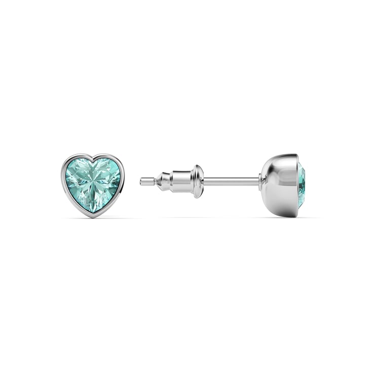 Petite Heart Solitaire Stud Earrings Light Turquoise Crystals Rhodium Plated