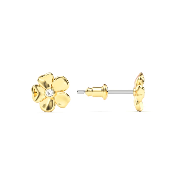 Cherry Blossom Flower Stud Earrings Clear Crystals Gold Plated