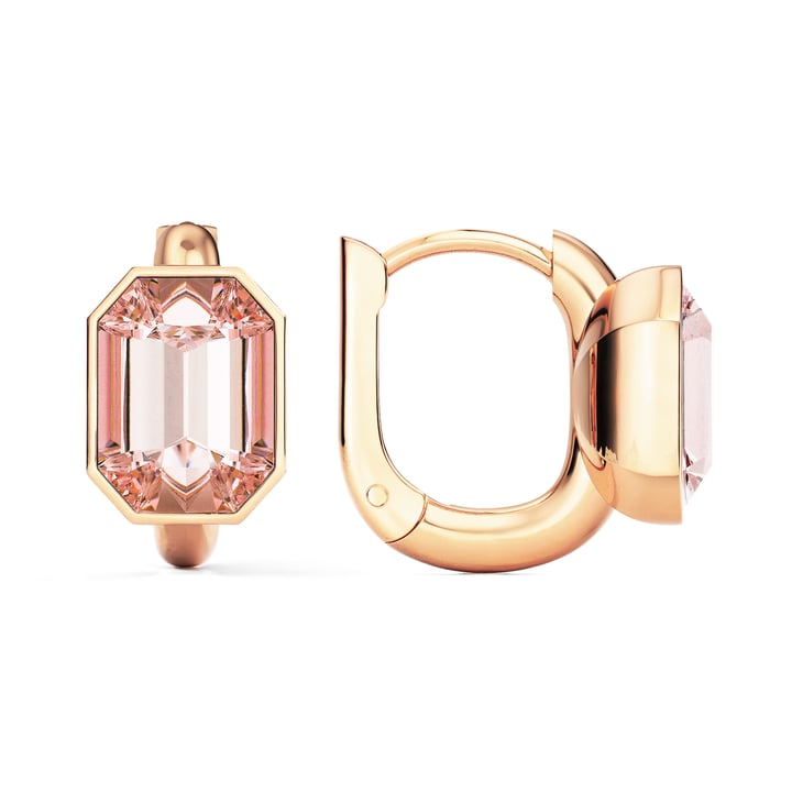 Octagon Statement Hoop Earrings with Vintage Rose Crystals Rose Gold Plated