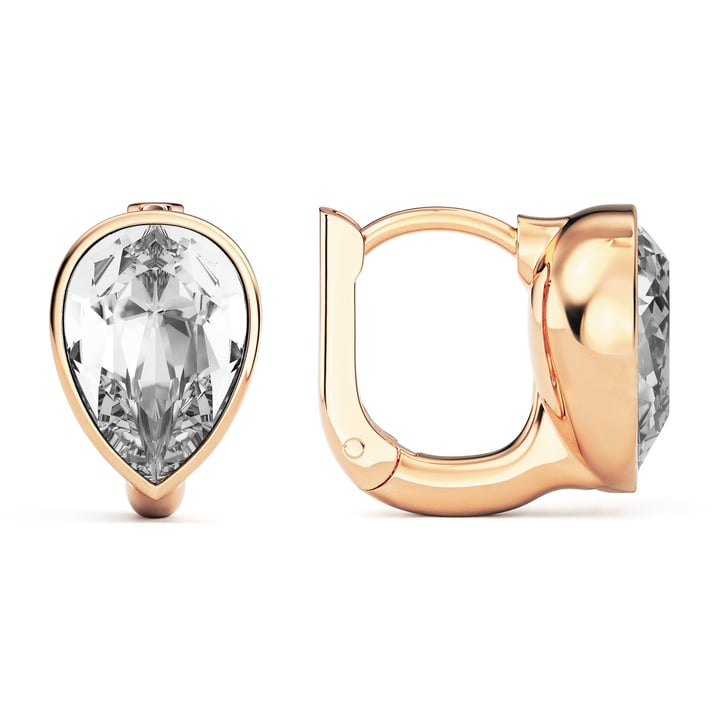 Teardrop Statement Hoop Earrings with Clear Crystals Rose Gold Plated