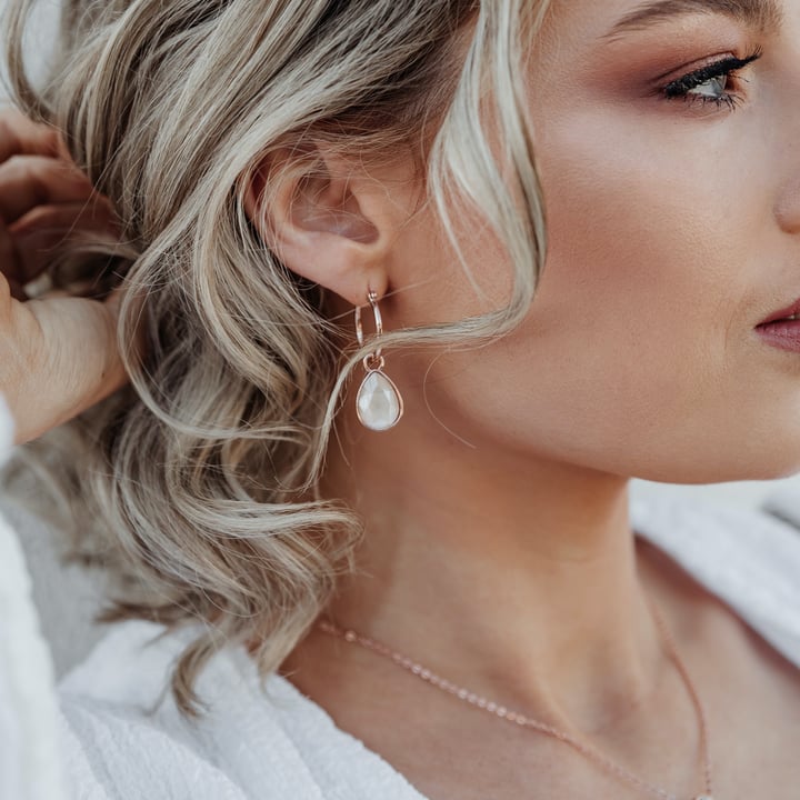 Statement Teardrop Mix Charms with Swarovski Crystal Ivory Cream Rose Gold Plated