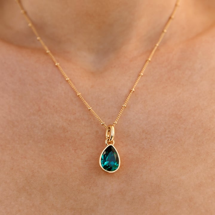 Statement Teardrop Mix Charms with Emerald Swarovski Crystals Gold Plated