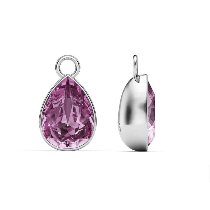 Statement Teardrop Mix Charms with Light Amethyst Swarovski Crystals Rhodium Plated