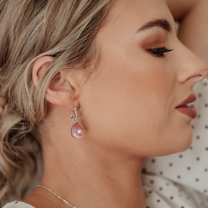 Statement Teardrop Mix Charms with Light Rose Swarovski Crystals Rhodium Plated
