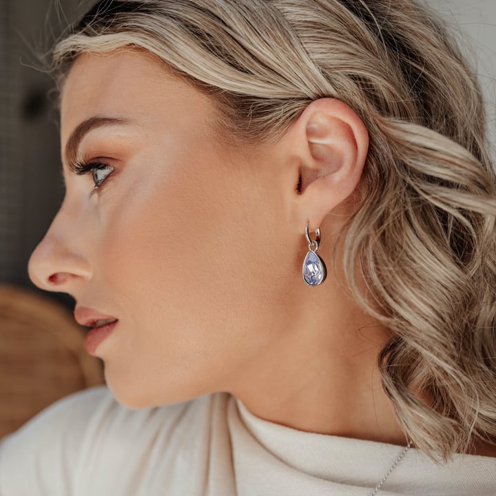 Statement Teardrop Mix Charms with Swarovski Provence Lavender Rhodium Plated