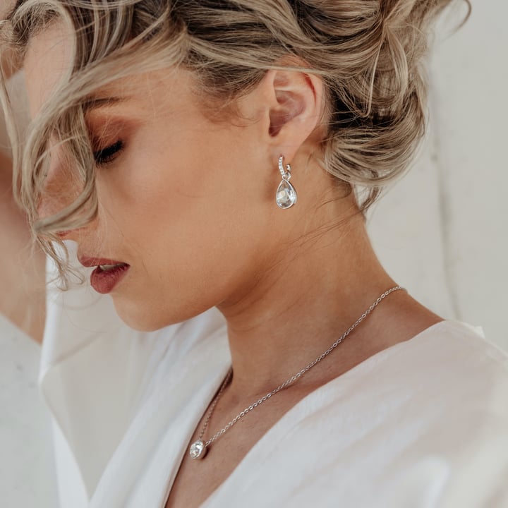 Statement Teardrop Mix Charms with Crystal Silver Shade Swarovski Crystals Rhodium Plated