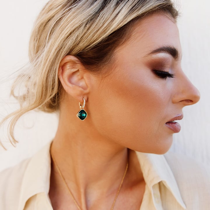 Cushion Mix Charms with Emerald Swarovski Crystal Gold Plated