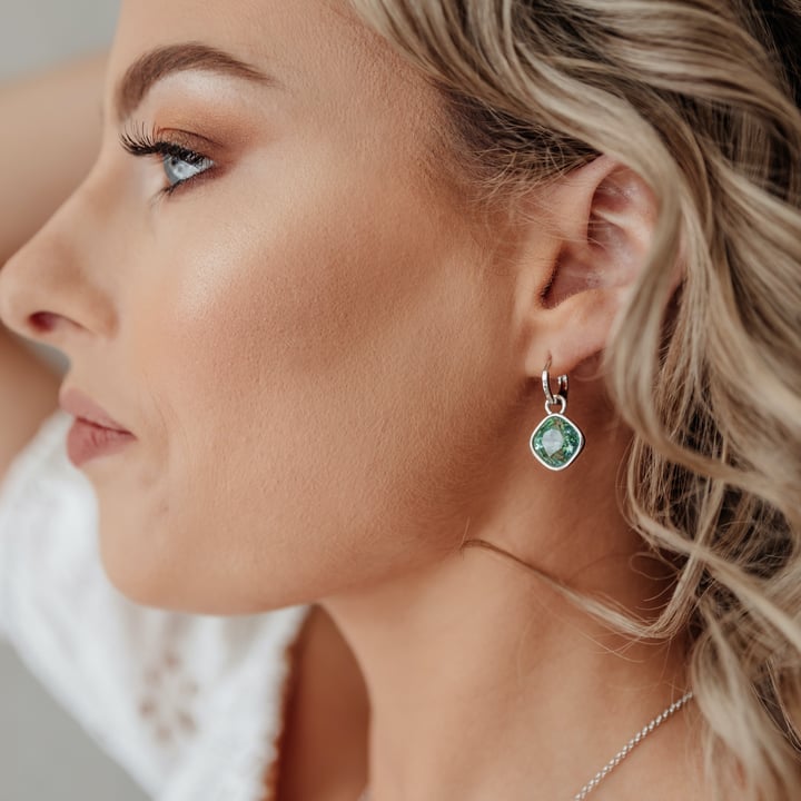 Cushion Mix Charms with Swarovski Erinite Rhodium Plated