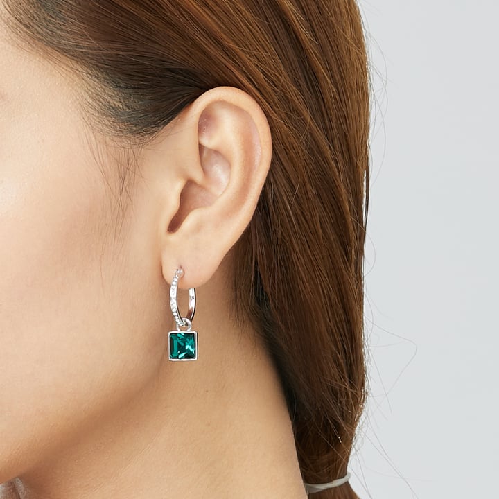 Square Mix Charms with Swarovski Emerald Rhodium Plated