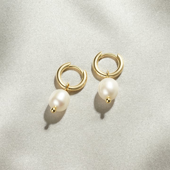Oval Freshwater Pearl Drop Mix Charm Gold Plated