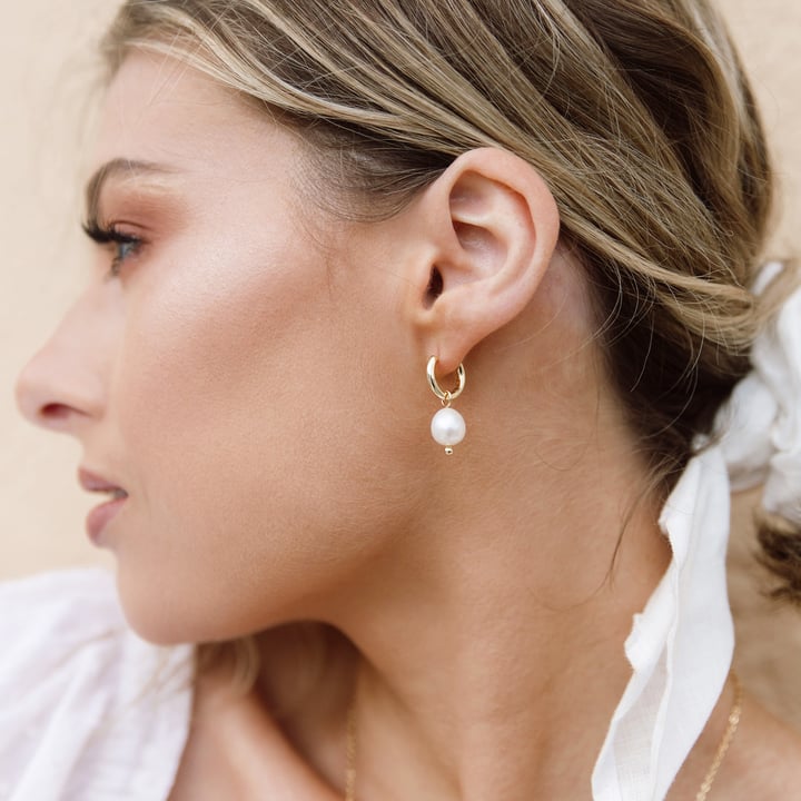 Oval Freshwater Pearl Drop Mix Charm Gold Plated