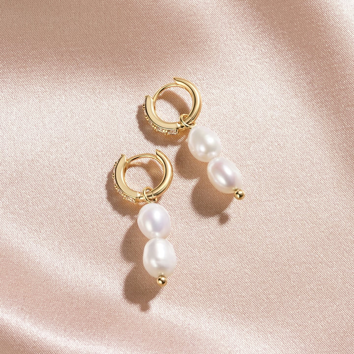 Double Organic Freshwater Pearl Drop Mix Charm Gold Plated