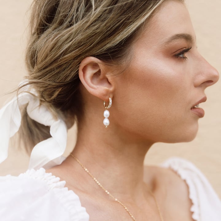 Double Organic Freshwater Pearl Drop Mix Charm Gold Plated