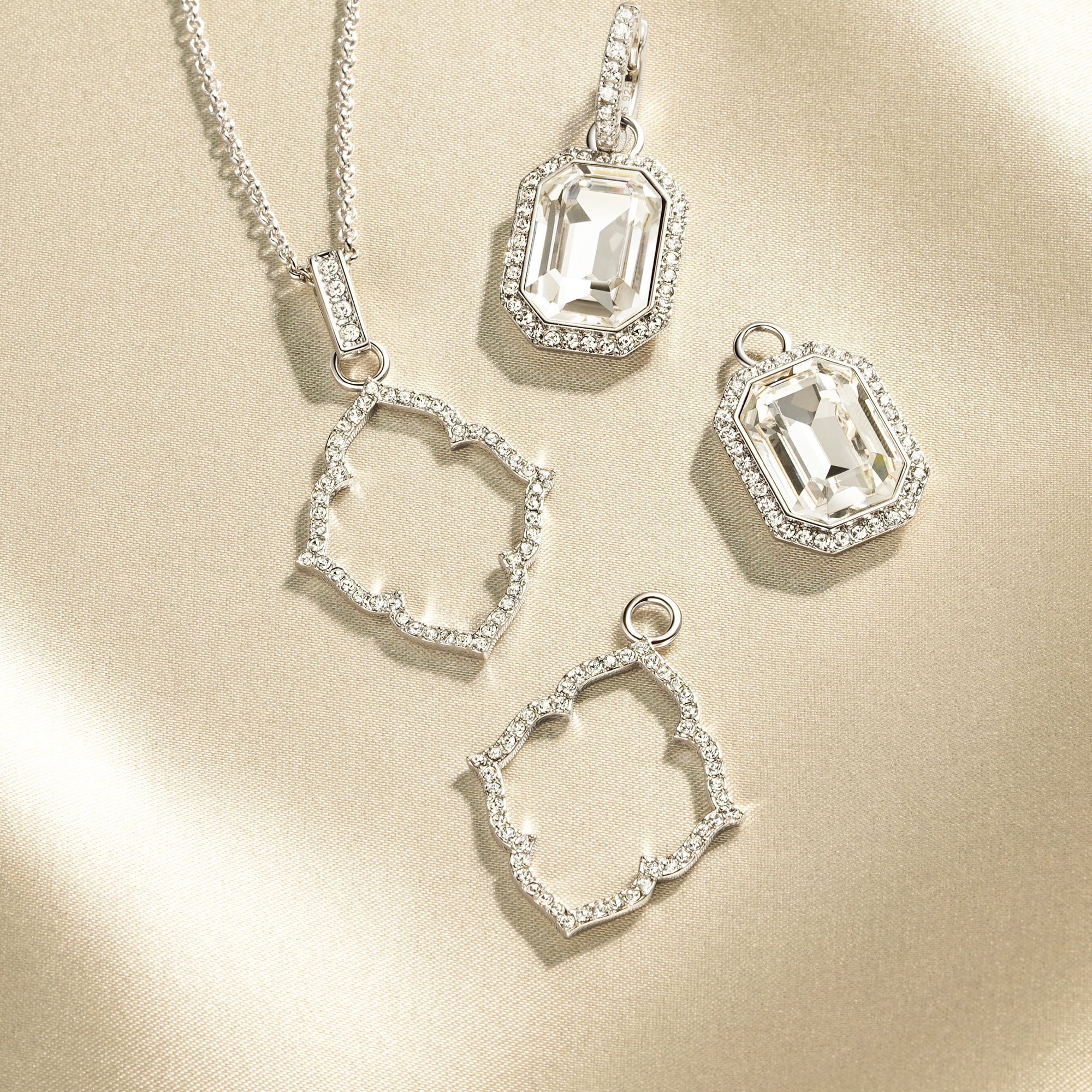 Open Victoria Mix Charms with Clear Swarovski Crystals Rhodium Plated
