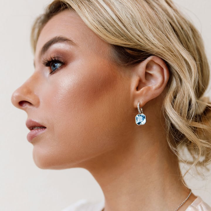 Asscher Mix Charms with Aquamarine Crystals Rhodium Plated