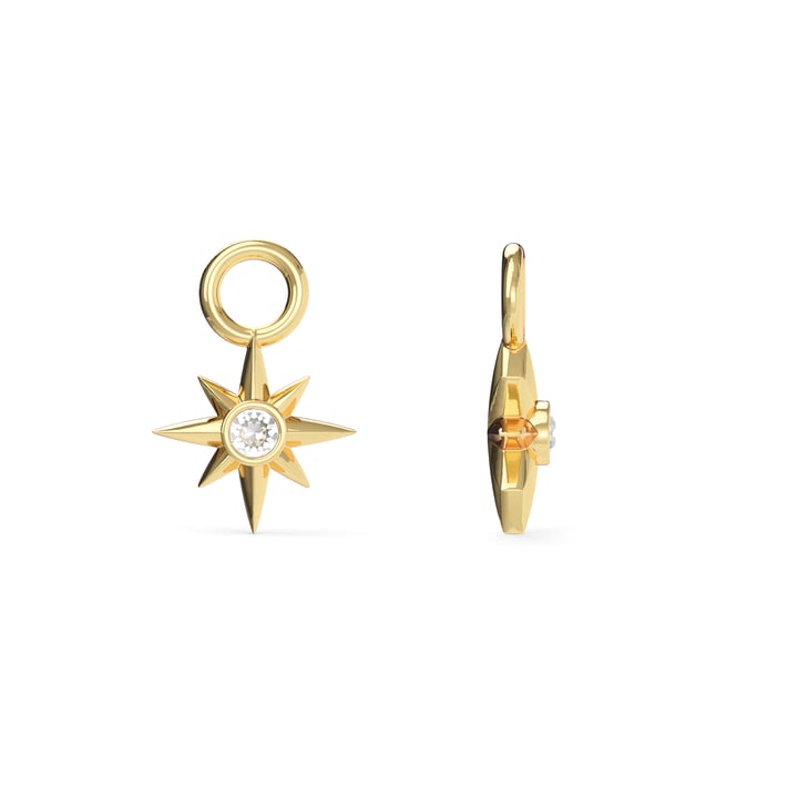 Compass Star Studded Mix Charms Clear Crystals Gold Plated