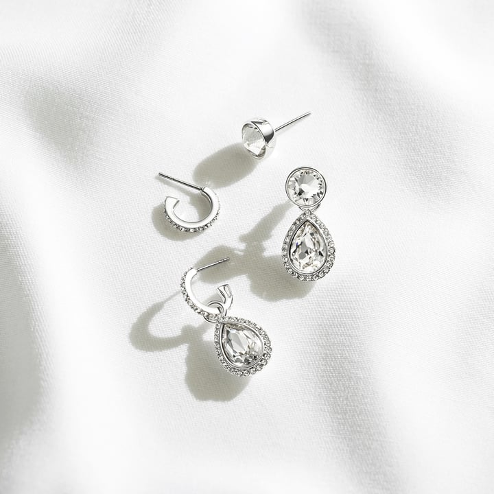 Angelic Teardrop Drop Mix Charms Clear Rhodium Plated