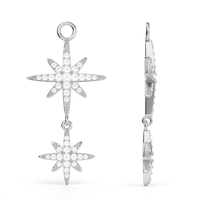Polaris Statement Drop Star Mix Charms Clear Crystals Rhodium Plated
