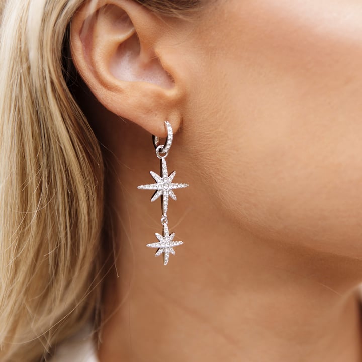 Polaris Statement Drop Star Mix Charms Clear Crystals Gold Plated
