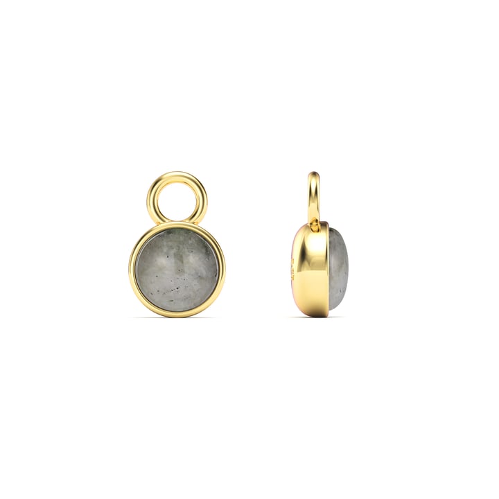 Round Petite Cabochon Mix Charms Grey Moonstone Gold Plated
