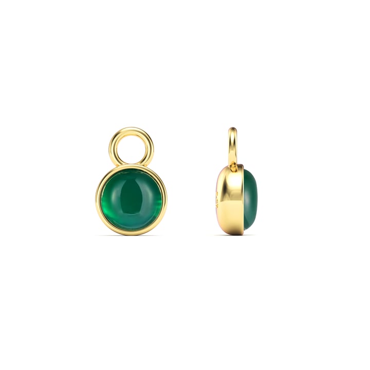 Round Petite Cabochon Mix Charms Green Onyx Gold Plated