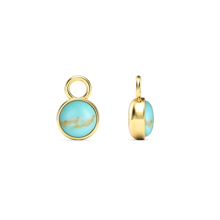 Round Petite Cabochon Mix Charms Turquoise Gold Plated