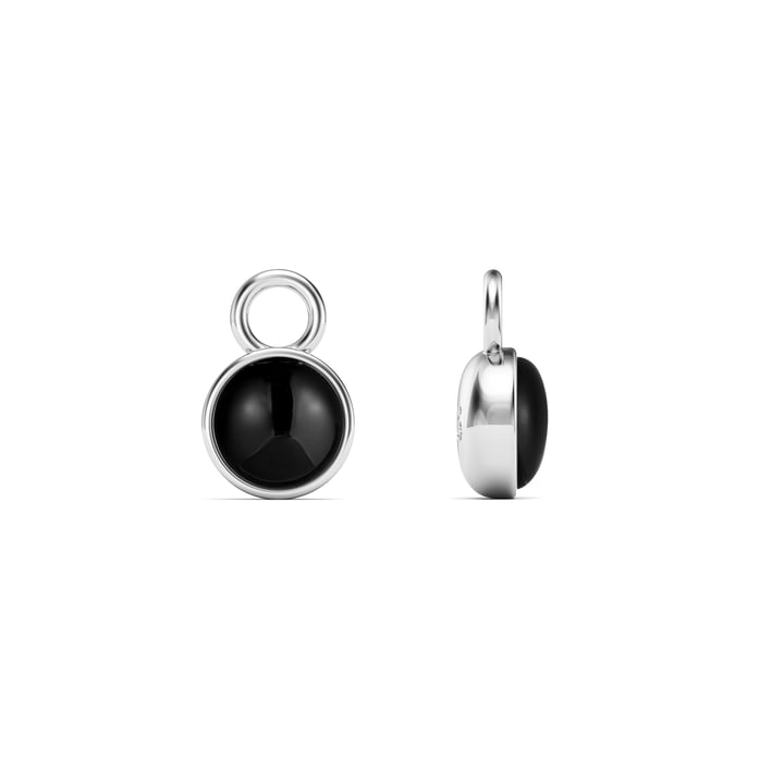 Round Petite Cabochon Mix Charms Black Onyx Rhodium Plated
