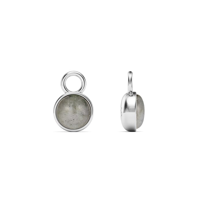 Round Petite Cabochon Mix Charms Grey Moonstone Rhodium Plated