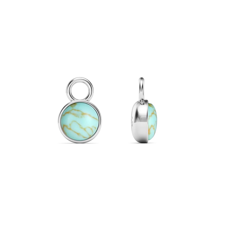 Round Petite Cabochon Mix Charms Turquoise Rhodium Plated