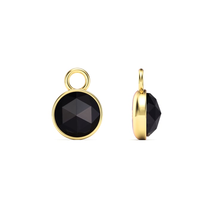 Round Rose Cut Black Onyx Mix Charms Gold Plated
