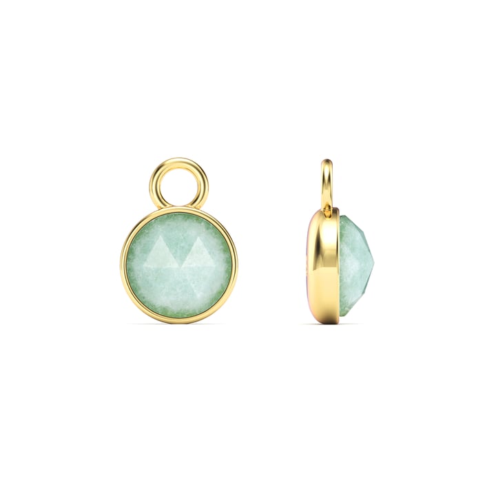 Round Rose Cut Green Aventurine Mix Charms Gold Plated