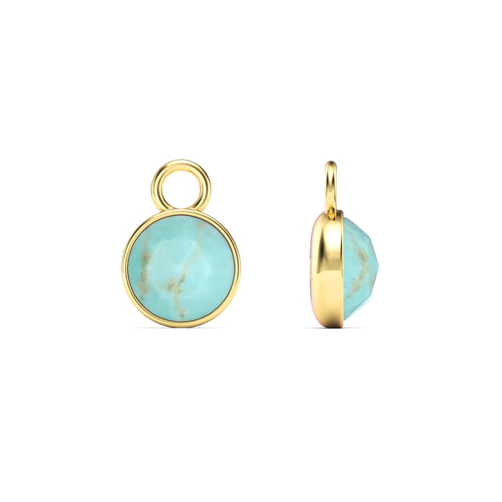 Round Rose Cut Turquoise Mix Charms Gold Plated