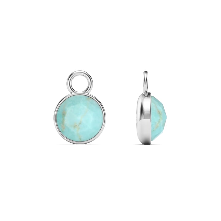 Round Rose Cut Turquoise Mix Charms Rhodium Plated