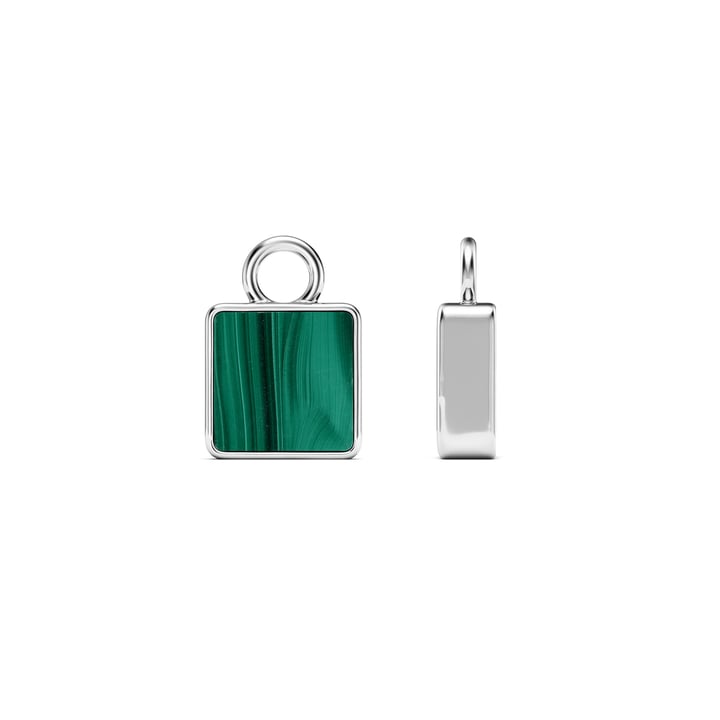 Square Mix Charms Malachite Rhodium Plated