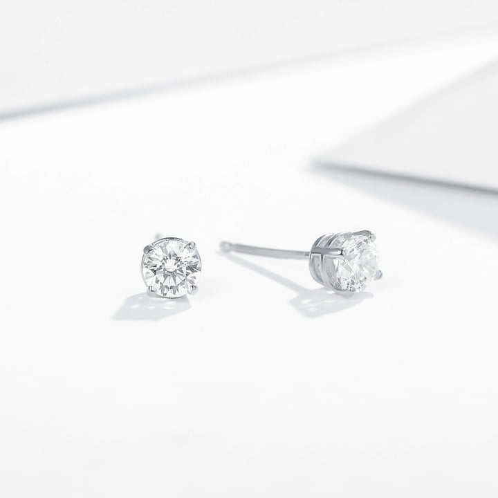 Solitaire Clear Cubic Zirconia Sterling Silver Stud Earrings 5mm Rhodium Plated