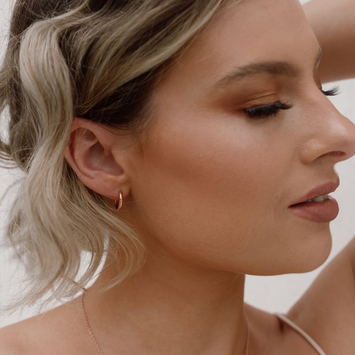 Minimal Mix Hoop Carrier Earrings in Sterling Silver Clear Rose Gold Plated