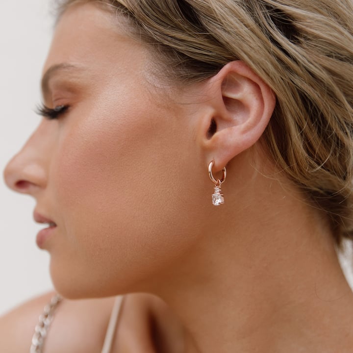 Minimal Mix Hoop Carrier Earrings in Sterling Silver Clear Rose Gold Plated