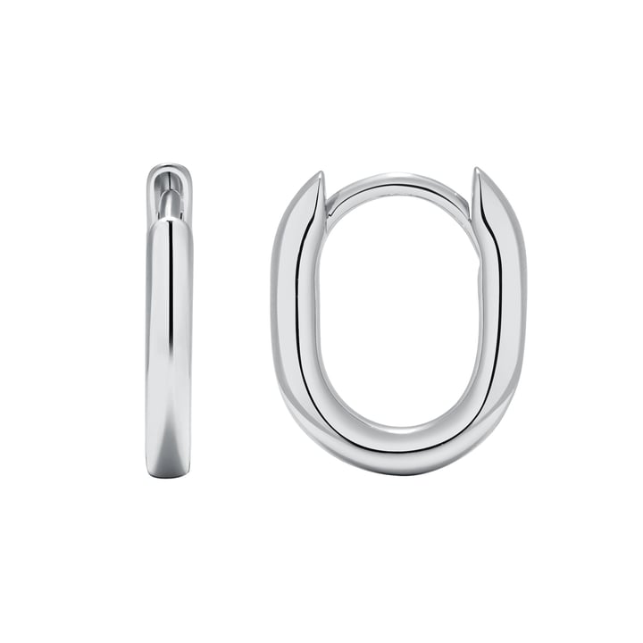 Minimal Long Mix Hoop Carrier Earrings in Sterling Silver Clear Rhodium Plated
