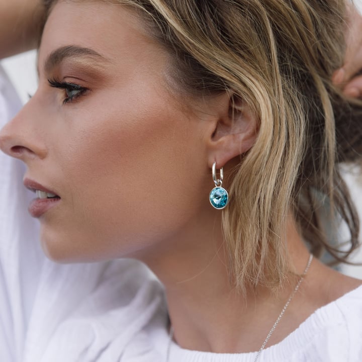 Minimal Long Mix Hoop Carrier Earrings in Sterling Silver Clear Rhodium Plated