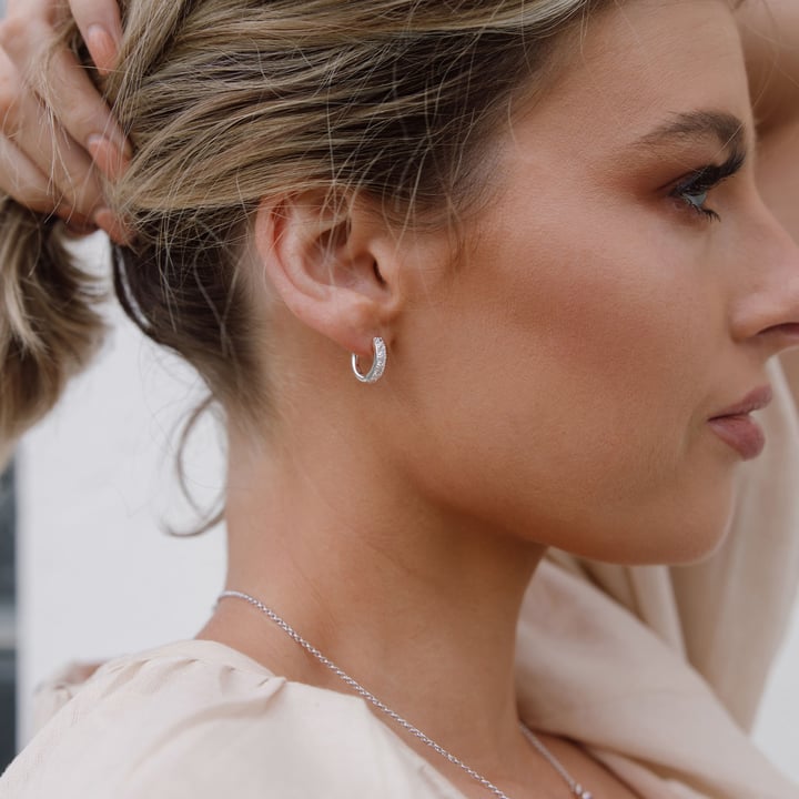Eternity Bold Mix Hoop Carrier Earrings in Sterling Silver Clear Rhodium Plated