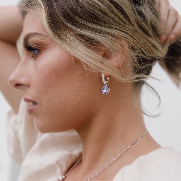 Eternity Bold Mix Hoop Carrier Earrings in Sterling Silver Clear Rhodium Plated