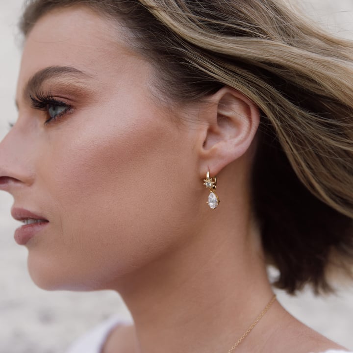 Polaris Star Mix Hoop Earrings Clear Crystals Sterling Silver Rose Gold Plated