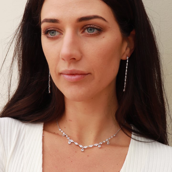 Louison Drop Earrings with Clear CZ Bridal Rhodium Plated