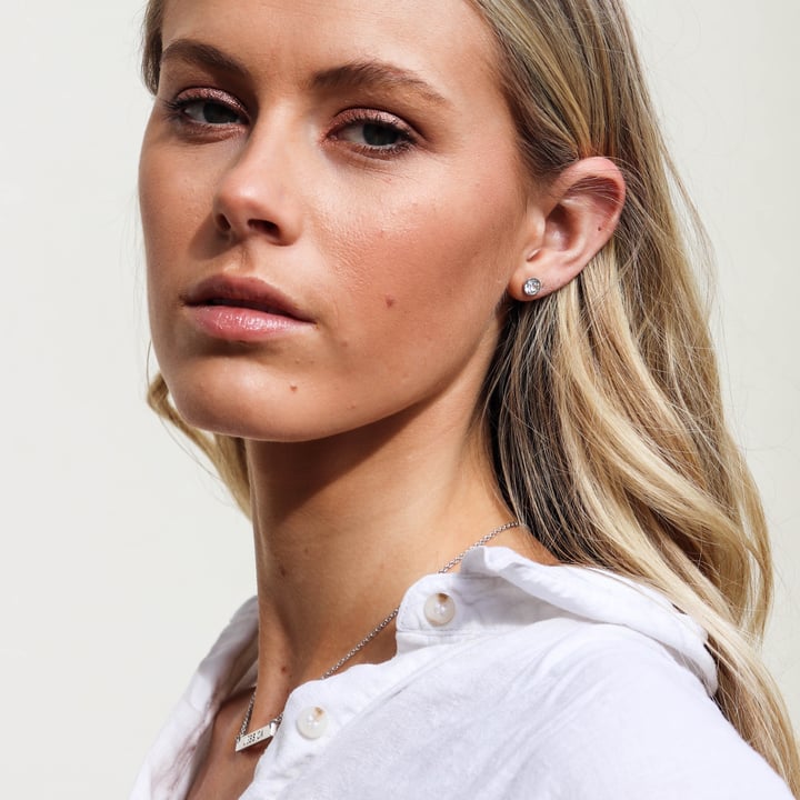 Signature Stud Earrings with Carat Clear Swarovski Crystals 3 Sizes Rhodium Plated