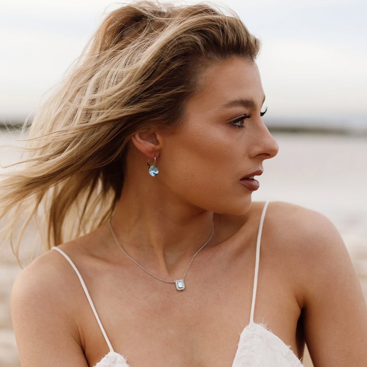 Bella Earrings 6 Carat Drop Earrings Aquamarine Crystals Rhodium Plated
